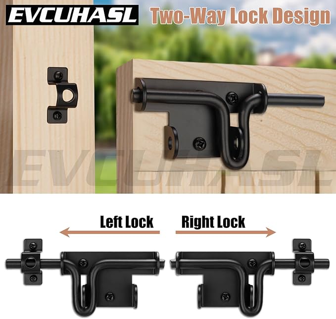 Slide Bolt Gate Latch with Padlock Hole, Heavy Duty Sliding Bolt Door Lock Hardware for Wooden Fence, Shed Gates, Barn Doors, Backyard Gate, Bolt Latch with Black Finish, 2 Pack