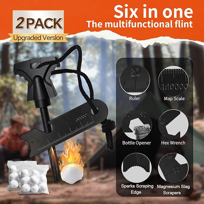 Magnesium Fire Starter with Striker, High Temp Magnesium Rod, Ferro Rod Fire Starter Survival Tool with Waterproof Tinder and Steel Fire Striker for Camping, Hiking and Emergency