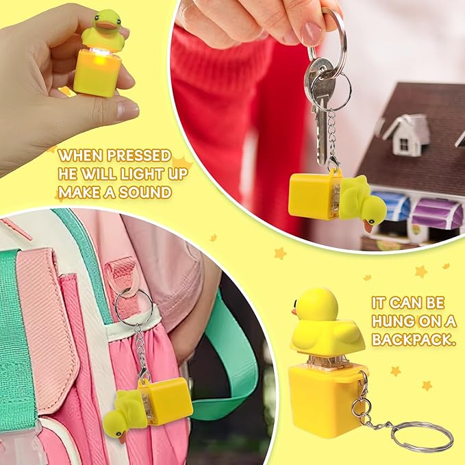 2pcs Duck Quacking Fidget Toys Keychain, Ducky Caps Keychains Squeaky, Clicker Sensory Keychains, Finger Fidget Clicker with Light & Sound, Ducky Caps Keychain, Fun & Portable Anxiety Relief Toy