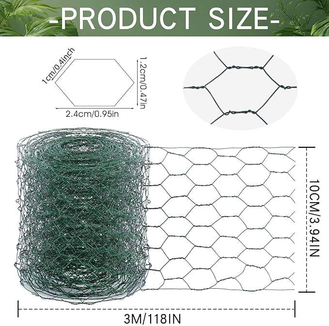 Chicken Wire for Floral Arrangements, 4 x 118 Inch Green Chicken Wire Mesh, Netting Hexagonal Iron Chicken Wires Fence, Galvanized Floral Wire for Crafts Wreaths Garden Poultry