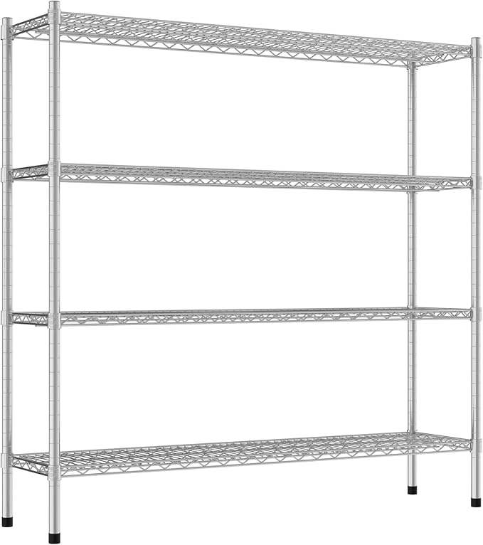 Commercial NSF Listed Chrome Stationary Wire Shelving Kit 14" x 54" x 54", with 4 Shelves Perfect for Warehouse, Walk-in Refrigerator, Freezer, Grocery Store, Restaurant, Dishroom