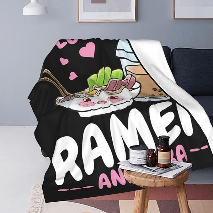 Ramen Blanket Just A Girl Who Loves Ramen and Boba Throw Blanket Super Warm Soft Plush Lightweight Fleece Flannel Ramen Noodles Blanket Gifts for Girls Baby Kids Women for Sofa Couch Bedding 60"X80"