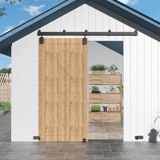 8FT Heavy Duty Exterior Barn Door Hardware Kit, BarnBase Box Rail Door Hardware kit, Outdoor Hardware Kit for 1 Door(Door not Include), 450 lbs Capacity, Black