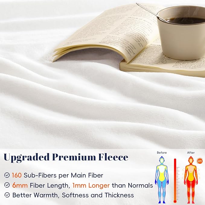 PHF Ultra Soft Fleece Blanket King Size, No Shed No Pilling Luxury Plush Cozy 300GSM Lightweight Blanket for Bed, Couch, Chair, Sofa Suitable for All Season, 108" x 90", White