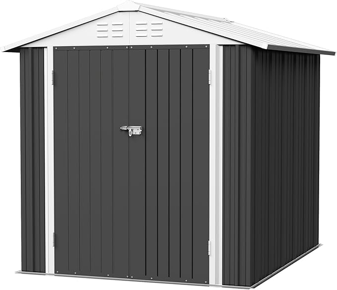 Flamaker 6x8 FT Storage Shed Waterproof Metal Garden Shed with Lockable Door Utility Tool Shed Outdoor Storage for Backyard, Patio and Lawn, Grey