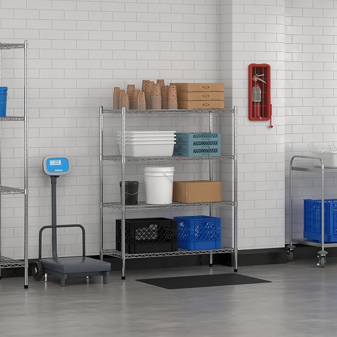 Commercial NSF Listed Chrome Stationary Wire Shelving Kit 18" x 42" x 54", with 4 Shelves Perfect for Warehouse, Walk-in Refrigerator, Freezer, Grocery Store, Restaurant, Dishroom