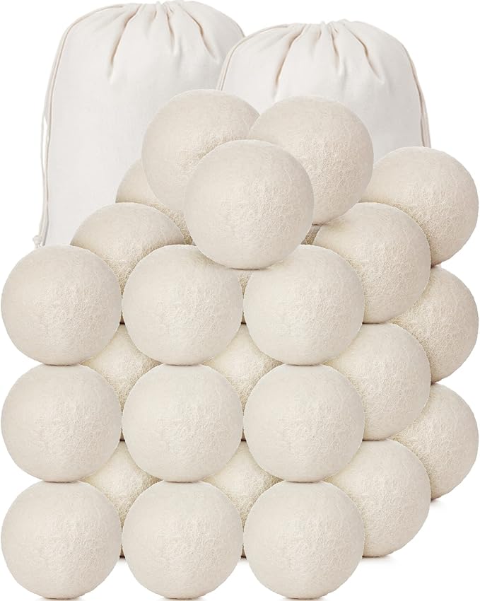 Roowest 36 Pcs Wool Dryer Balls Set Reusable Laundry Wool Balls with Muslin Bags Fabric Softener Anti Wrinkle Anti Static Saving Energy and Time