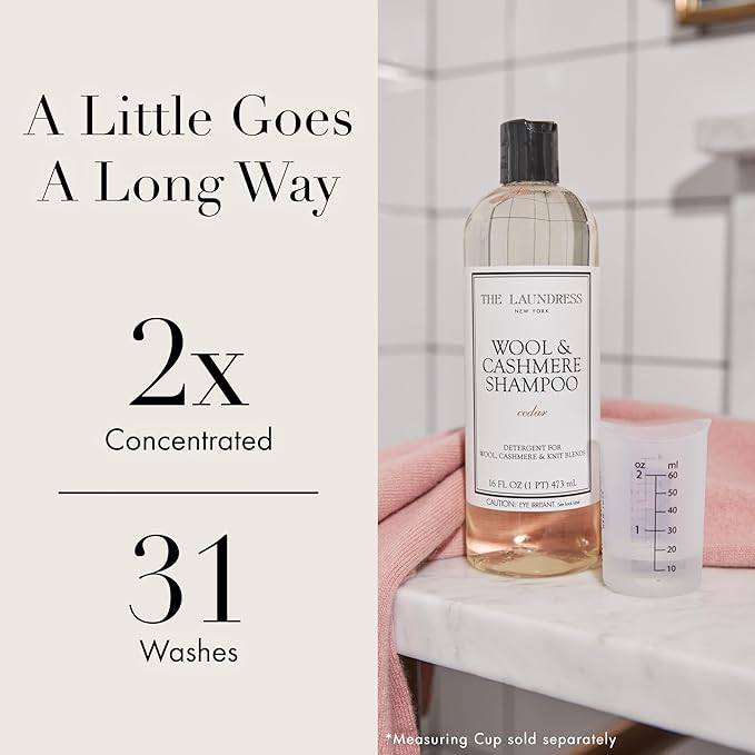 The Laundress Wool & Cashmere Shampoo, 31 Loads, Concentrated Liquid Laundry Detergent, Cedar Scent, Gentle Cold-Water Hand or Machine Wool Wash for Delicate Fabrics - Merino, Mohair & Knit Blends