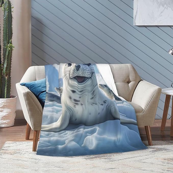 Cute Seal Throw Blanket Ocean Seal Flannel Blankets Seals Lover Fleece Plush Super Soft Cozy Warm Marine Life Decor Gifts for Boys Girls Kids Adults Men Women 50" x 60"