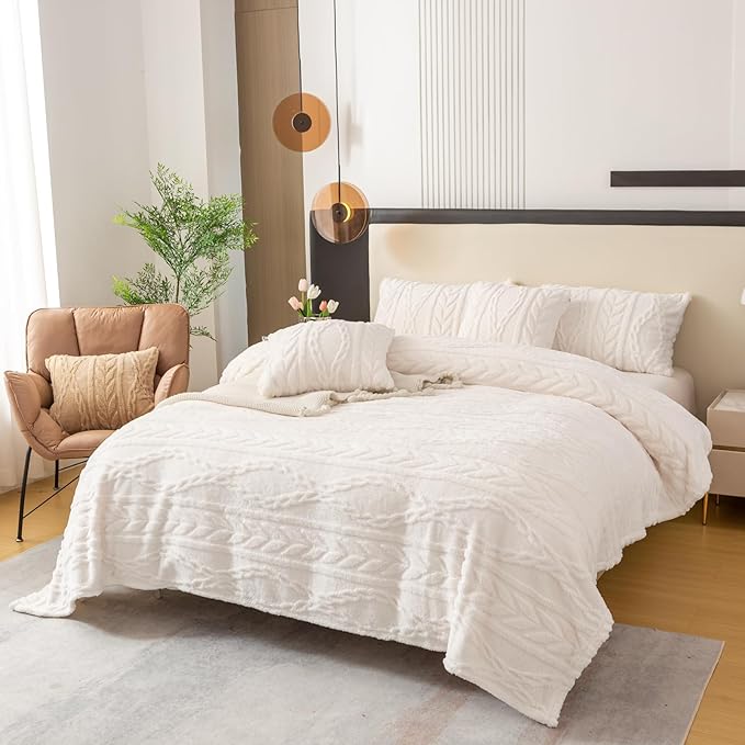 YUSOKI Sherpa Queen Size Blanket-3D Stylish Design Super Soft Fuzzy Cozy Warm Blanket Thick Plush Fluffy Furry Blankets for Teen Girls Women Couch Bed Sofa Chair Men Boys Gift(Ivory,90"x90")