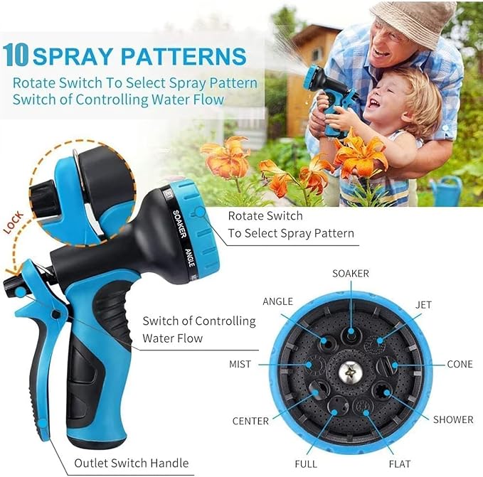 50 ft Expandable Garden Hose - All New 2025 Retractable Water Hose with 3/4" Solid Brass Fittings, Extra Strength Fabric,4-Layer Latex Core - Flexible Expanding Hoses with 10 Pattern Spray Nozzle