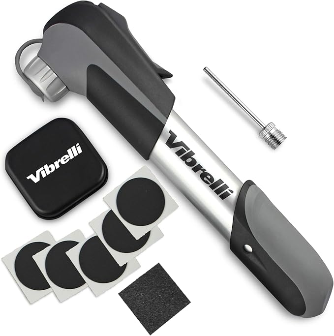 Vibrelli Mini Bike Pump - Presta & Schrader Bicycle Pump - 120 PSI Tire Pump for Road & MTB - No Valve Changing Needed