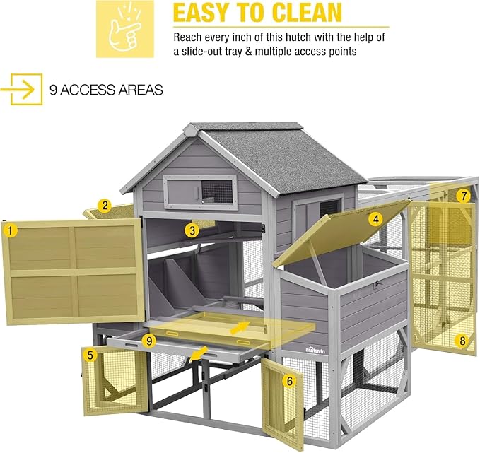 Aivituvin Large Chicken Coop 118" L Hen House Duck Cage for 8-10 Chickens 41.3 ft² with Spacious Run, 6 Nesting Box, 6 Raised Perches