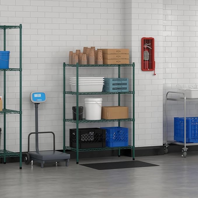 Commercial NSF Listed Green Epoxy Stationary Wire Shelving Kit 18" x 36" x 54", with 4 Shelves Perfect for Warehouse, Walk-in Refrigerator, Freezer, Grocery Store, Restaurant, Dishroom