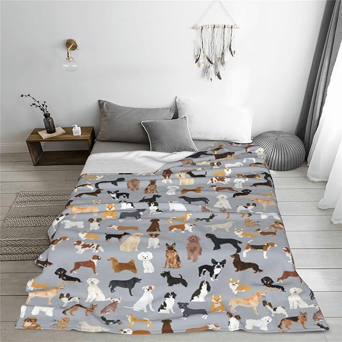 Dogs Throw Blanket Grey Dogs Decor Blanket Super Cozy Plush Lightweight Soft Plush Flannel Fleece Blanket Gifts for Dog Lovers Girls Boys Kids Women Men for Sofa Bed Couch 50"X60"