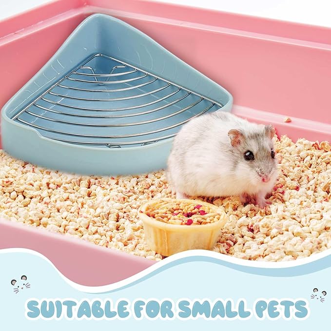 Eccliy Ceramic Corner Litter Box for Small Pets, Tip-Proof, Chew-Resistant, Triangle Potty Trainer Pet Pan for Ferret, Guinea Pig, Rat, Bunny, Chinchilla, Hedgehog, Sugar Glider, Hamster(Sky Blue)