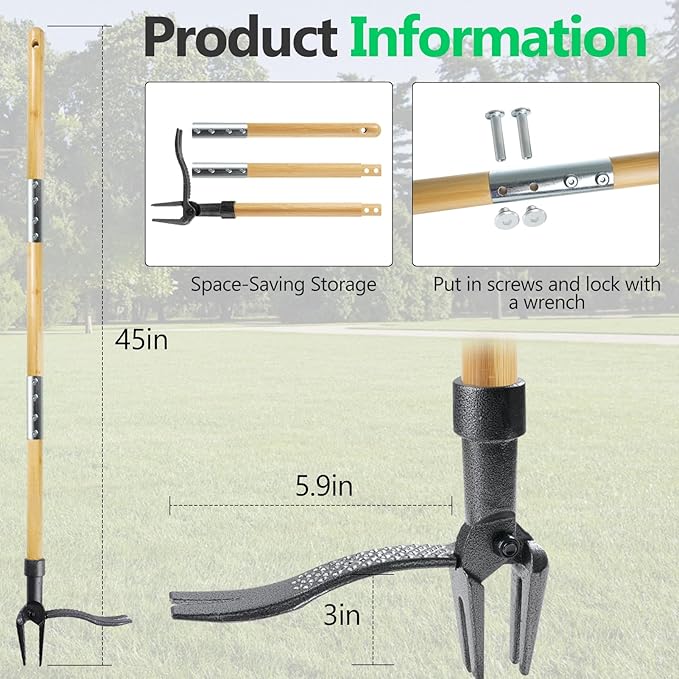 Weed Puller Tool, Stand Up Heavy Duty Root Removal Tool with 4-Claw Head & Long Handle, Garden Hand Weeding Tool - Easily Remove Weeds Without Bending, Pulling,or Kneeling