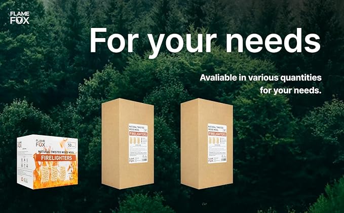 FlameFox Natural Wood Wool Fire Starters – 50 Pack | Eco-Friendly, Odorless, Long-Burning Tumbleweeds for BBQ, Fireplace, Campfire & Wood Stove