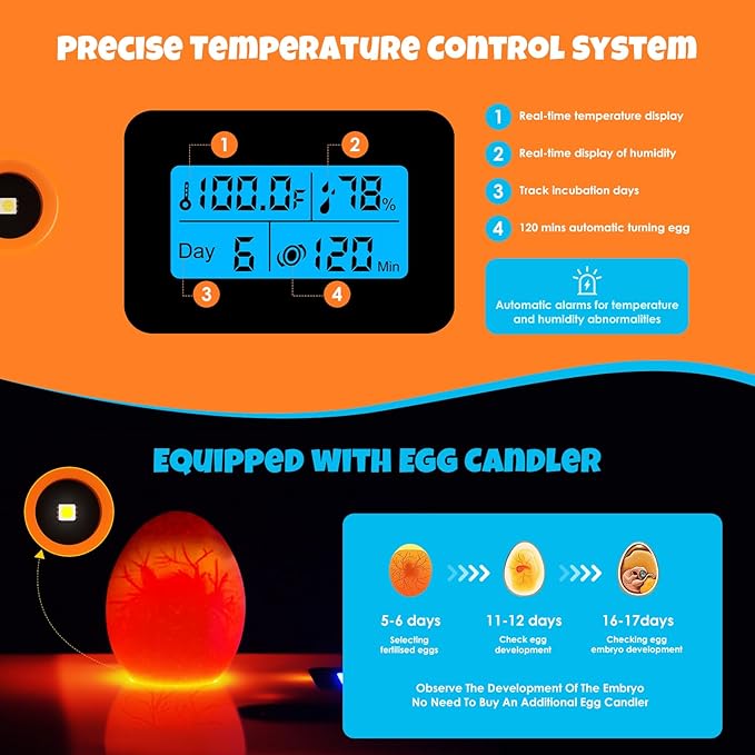 25 Egg Incubator Digital Poultry Hatcher Machine with Automatic Egg Turning, incubators for Hatching Eggs, Temperature & Humidity Control, LED Screen, General Purpose Incubator(Transparent)