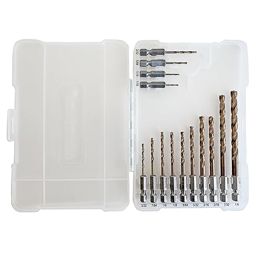 NordWolf 14-Piece M35 Cobalt Drill Bit Set for Stainless Steel, Hard Metals & Cast Iron, Jobber Length with 1/4" Hex Shank, SAE Sizes 1/16" to 1/4" in Storage Case