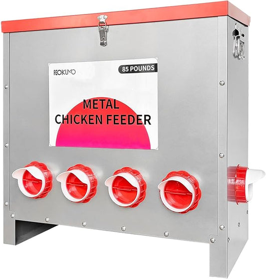 Automatic Metal Poultry Feeder No Waste Large Capacity 85-120LBS Weatherproof Animal-Proof 10-Port for Chickens, Geese, Ducks, Turkeys, Quails