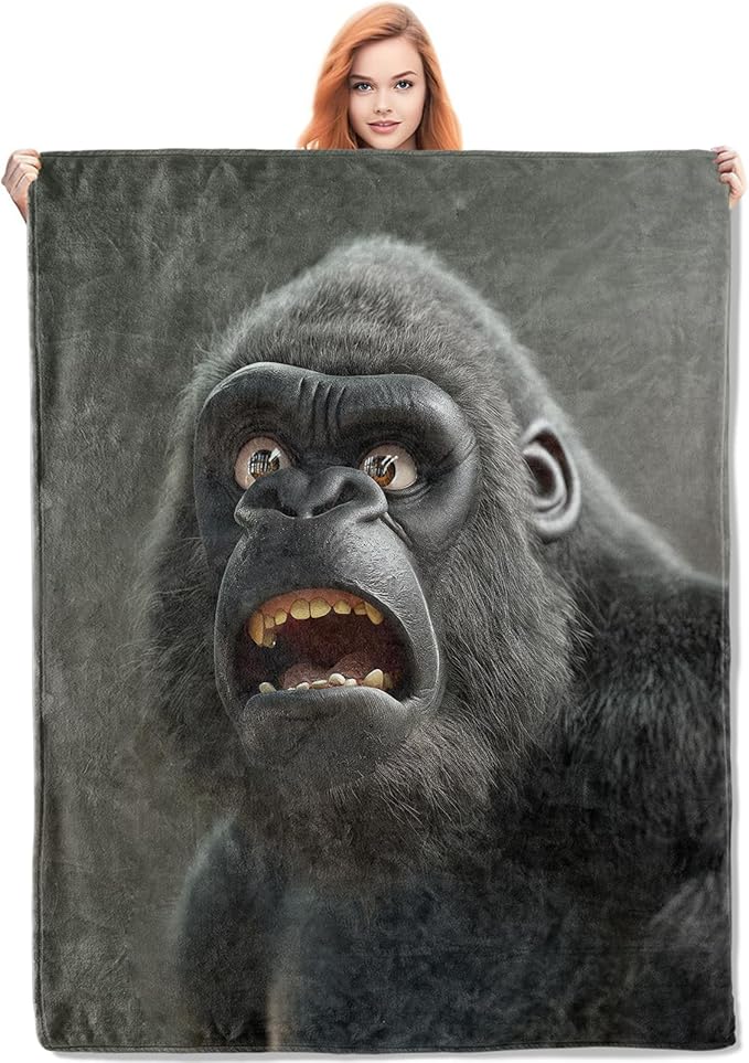 Gorilla Blanket, 60"x80" Animal Gorilla Fleece Throw for Kids & Adults, Ultra-Soft and Warm Home Decor Blanket, Gorilla Gifts
