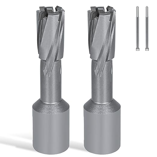 KEENTECH 2-PC Carbide-Tipped Annular Cutter Set, 9/16" Dia x 1-3/8" Depth, 3/4" Weldon Shank (2 Flat), High Speed Cutting TCT Mag Drill Bit with Pilot Pin for Harder Material