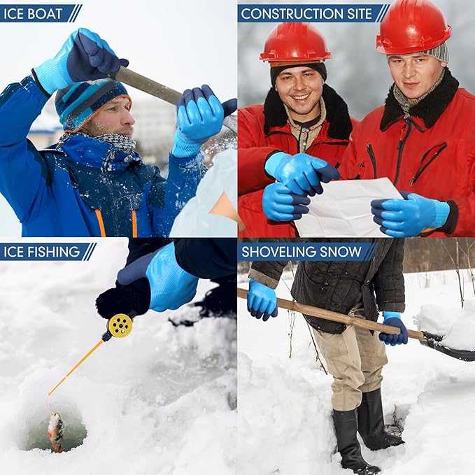 100 Pairs Waterproof Safety Winter Work Gloves with Grip for Men Plush Warmth Thickened Freezer Gloves Keep Hands Warm for Outdoor Cold Weather Work Below Zero Shoveling Snow, Ice Fishing