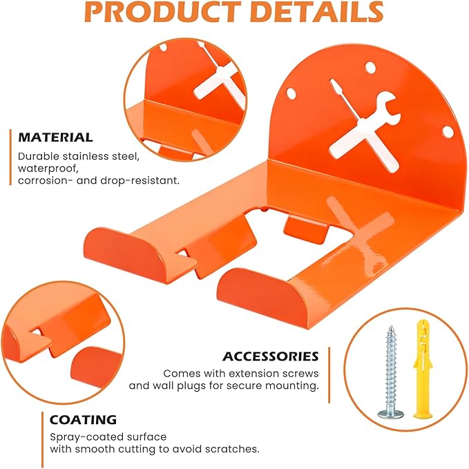 Trimmer Rack Wall Mount - Heavy Duty Wall Hanger for Grass Trimmer Garden Tools Chainsaw Hedge Trimmer 1 Pack Orange