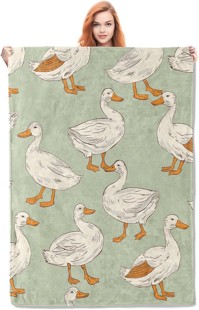 Cute White Duck Blanket Gifts for Adults Kids Girls Boys Soft Warm Lightweight Cozy Flannel Animal Duck Pattern Throw Blankets for Bed Sofa Couch Living Room Decor 50x40in