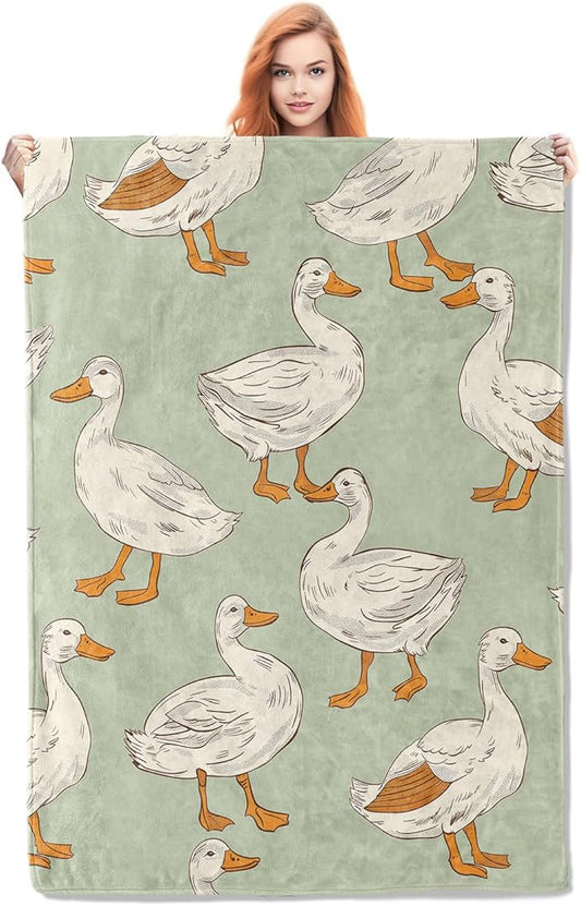Cute White Duck Blanket Gifts for Adults Kids Girls Boys Soft Warm Lightweight Cozy Flannel Animal Duck Pattern Throw Blankets for Bed Sofa Couch Living Room Decor 50x40in