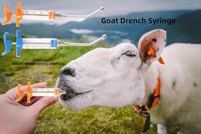 2 Pcs Goats Feed water filler, Drench Nozzle, Reusable, Adjustable Dosage, for Cattle, Sheep, Goats, Horse, Pig, Dog Supplies (Blue+Orange 20ml)