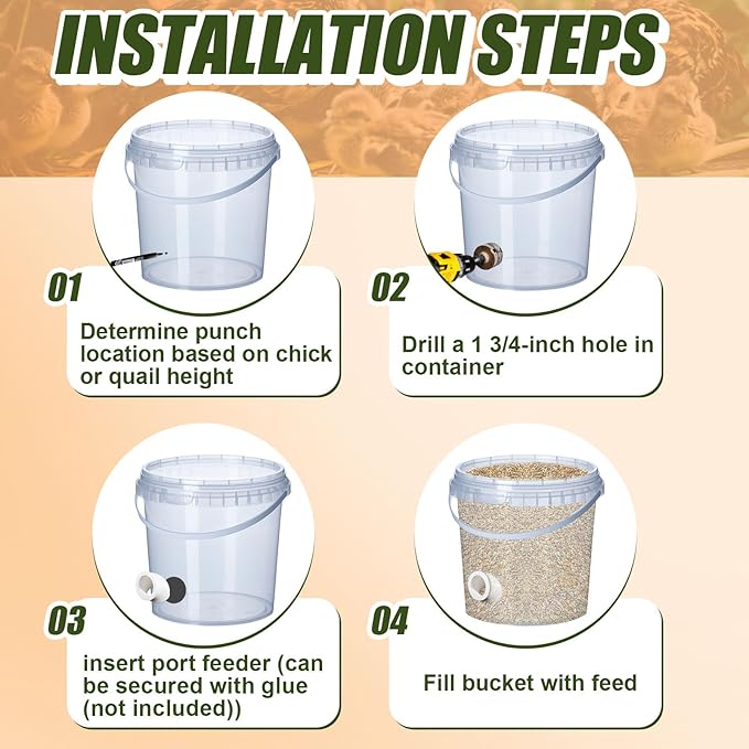 10 Pack Quail Feeders No Waste Chicken Feeder Port 1.5 Inch DIY Chick Feed Saver Quail Supplies for Coturnix Small Poultry Farm Bucket Bin Container