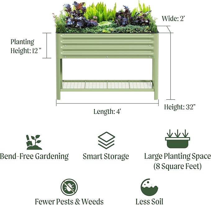 Elevated Raised Garden Bed-V Series, 2' x 4' Garden Beds with Legs & Storage Rack for Patio Porch, 700 Lbs Weight Capacity, Outdoor Planter Boxes for Gardening Herbs Vegetables Flowers, Modern Gray