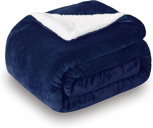 SOCHOW Sherpa Fleece Throw Blanket, Double-Sided Super Soft Luxurious Plush Blanket King Size 90 inchx108 inch, Navy Blue,