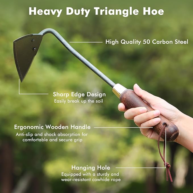 RESTMO Heavy Duty Hoe Garden Tool, Suitable for use on Hard Soil, Thickened Garden Hoe for Weeding, Digging Trenches, Planting Vegetables, and Loosening Soil