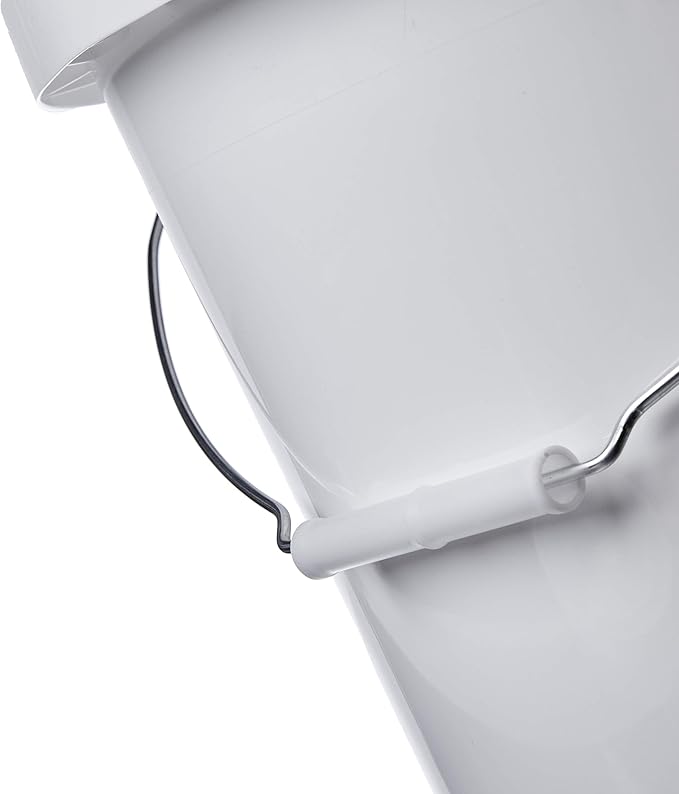 Consolidated Plastics 5 Gallon White Food Grade Buckets with Bottom Grip Handle & Gamma Seal Lids, BPA Free Container Storage, Durable HDPE Pails, Made in USA (6 Pack, Yellow Lids)