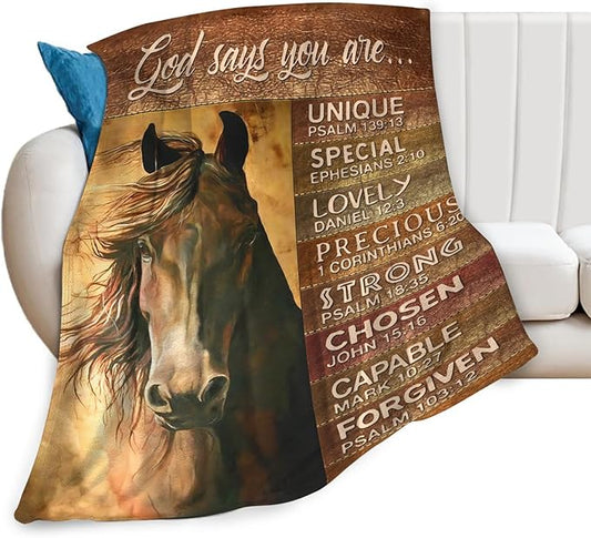 Tijuboni Christian Horse Throw Blanket Horse Gifts for Girls Boys Women Men Kids Adults Soft Flannel Fleece Blanket for Couch Sofa Bed Home Decor 50"x60"