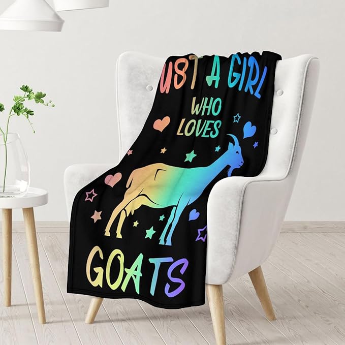 Goat Blanket for Girls - 50x60 Inches Throw Size - Soft Fuzzy Plush Throws Gift - Black Funny Blanket for Bed, Couch, Sofa