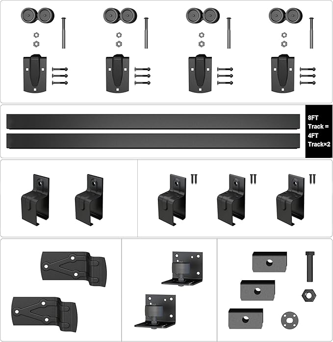 8FT Heavy Duty Box Rail Exterior Sliding Barn Door Hardware Kit, 450 lbs Capacity, Black Powder Coated Finish,Kit for Outdoor,Fit MAX 2 Door Width 48in