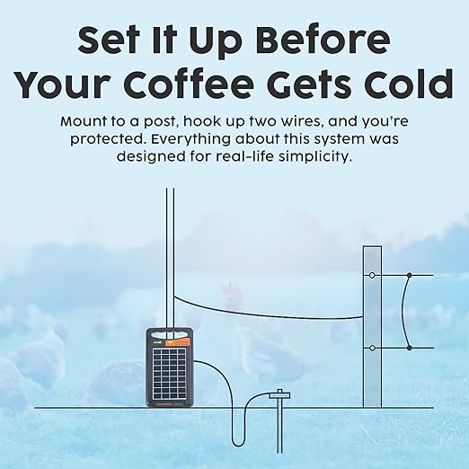 Solar Electric Fence Charger - Sun-Powered Energizer with Battery Backup, Portable & Weatherproof Protection for Poultry, Backyard & Gardens - Sleep Sound Knowing Your Coop is Safe