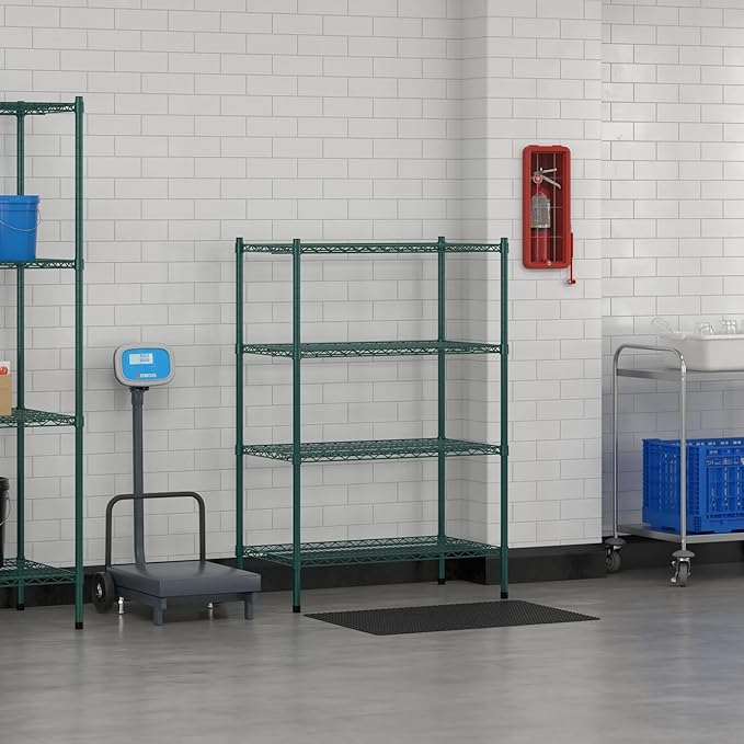 Commercial NSF Listed Green Epoxy Stationary Wire Shelving Kit 21" x 36" x 54", with 4 Shelves Perfect for Warehouse, Walk-in Refrigerator, Freezer, Grocery Store, Restaurant, Dishroom