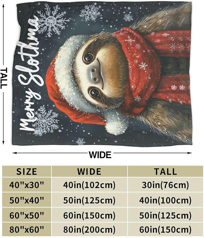 Christmas Sloth Blanket Soft Cozy Cute Sloth Plush Throw Blanket Warm Sloth Flannel Fleece Bedding Stuff Animal Decor Blanket Gifts for Sloth Lover Girls Boys Kids Adults Women Bed Travel 60"x80"