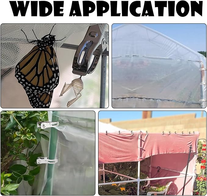 BESTEEL Upgraded 240 PCS Garden Clips, Greenhouse Clamps 100% Stainless Steel Heavy Duty Greenhuose Clips for Netting - Strong Grip to Hold Down Shade Cloth or Plant Cover on Garden Greenhouse Hoops