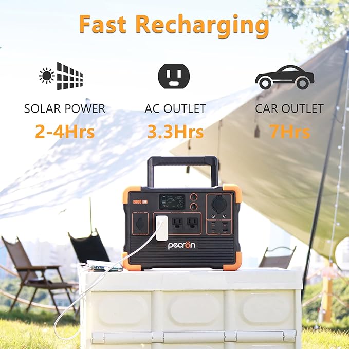 Pecron E600LFP Portable Solar Generator with 1x200W Solar Panel, 614Wh LiFePO4 Battery Backup, Power Station for Camping, Emergency, RV, Off-Grid Living