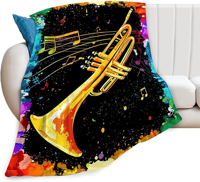 Music Trumpet Blanket Colorful Trumpet Musical Instrument Throw Blankets Gifts for Girls Boys Kids Music Lover Soft Cozy Fleece Plush for Couch Sofa Bed 80"x60"