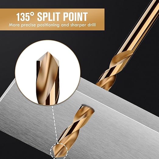 M35 Cobalt Drill Bit Set 29pcs, High Speed Steel Drill Bit Set for Hardened Metal, Stainless Steel, Cast Iron and Wood Plastic with Indexed Round Case, 1/16"-1/2"