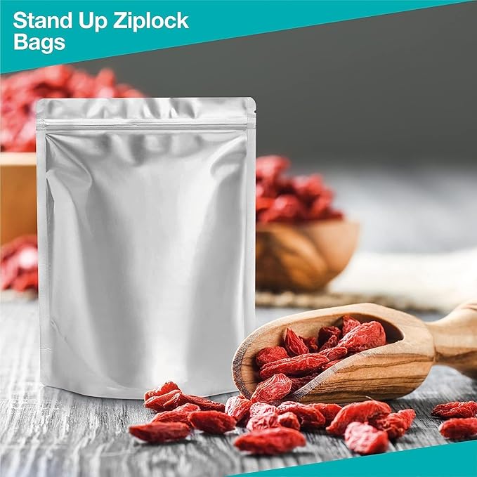 BELLE KR® 50 Pcs 1 Gallon Mylar Bags for Food Storage - 9.5 mil - Stand-up Gal Mylar Bags Reseaable - Includes Label