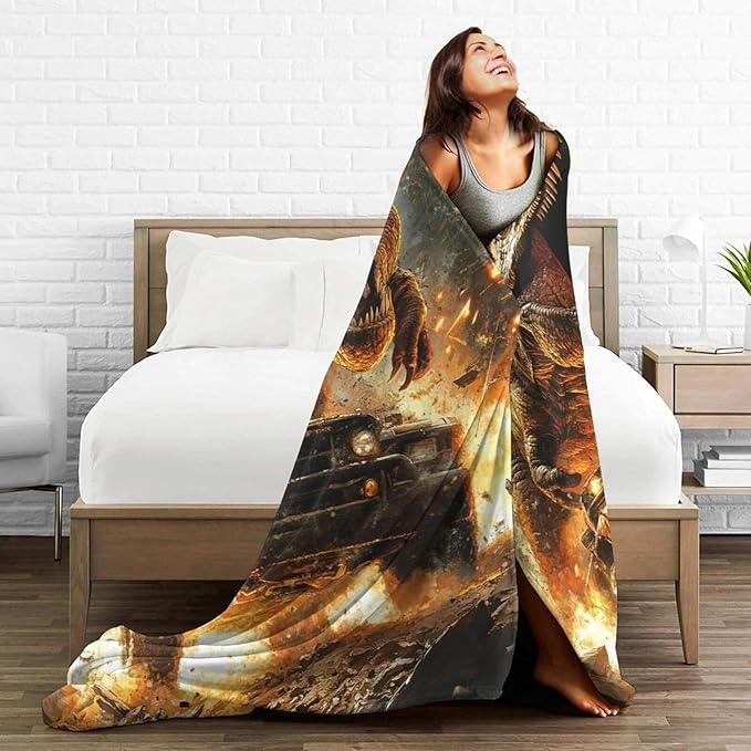 Cool Dinosaur Throw Blanket Dinosaur Truck Blankets Disk Fleece Plush Super Soft Cozy Warm Lightweight Musical Instrument Decor Gifts for Boys Girls Kids Adults Men Women 60" x 80"