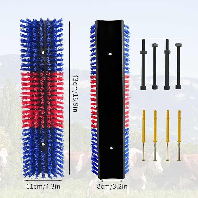 Livestock Scratch Brush With 16 Screws，Animal Back Scratching Brush for Cow,Cattle,Sheep, Horses,Pigs，Massage Grooming Tool (Blue, 4pcs)